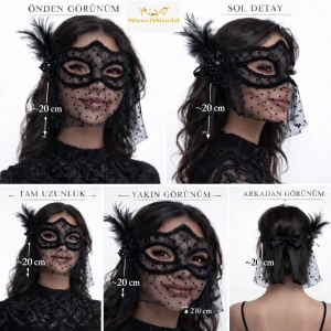 Timion Siyah Dantel Tüllü Peçeli Parti Maskesi