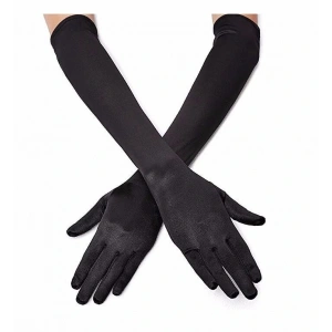 Timion Siyah Renk Dirseğe Kadar Uzun Kumaş Eldiven (5148)