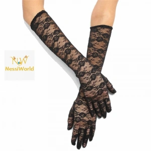 Timion Siyah Renk Orta Boy Dantelli Eldiven Uzun Model