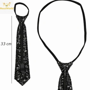 Timion Siyah Renk Pul Payetli Işıltılı Parti Kravatı 33 cm