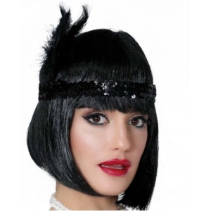 Timion Siyah Renk Tüylü Çarliston Saç Bandı Kafa Bandı (5148)