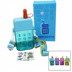 Timion TELEFON MODELİ RENKLİ MİKA KRİSTAL SULUK MATARA PİPETLİ - VİDALI KAPAK - ASKILI 300ML (5148)