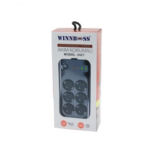 Timion TERMAL AKIM - KISA DEVRE KORUMALI 6LI PRİZ 2+2 USB-TYPE-C -  2 METRE ANAHTARLI UZATMA KABLO 16A - 4000W (5148)