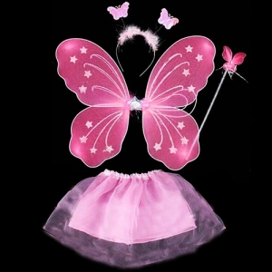 Timion Toz Pembe Kelebek Kostümü - Toz Pembe Kelebek Kostüm Aksesuar Seti 4 Parça (5148)