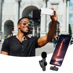 Timion Type C Uyumlu İphone Dönüştürücülü Kablosuz Yaka Mikrofonu Android ve İphone Uyumlu Mini Mikrofon (5148)