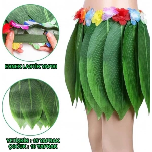 Timion Tropikal Esintili Hawaii Yapraklı Parti Eteği Yetişkin Boy