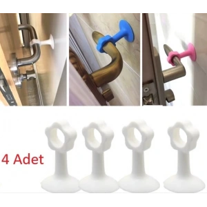 Vantuzlu Geçmeli Kapı Kolu Stoper 4lü Set Beyaz (5148)