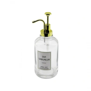 Yuvarlak Cam Şişe - Şeffafsıvı Sabunluk 500ml Pompa - Musluk Ayrık Model Başlı (5148)
