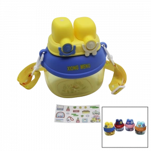 YÜZ MODELİ  - 2 KİLİTLİ KAPAK  RENKLİ MİKA KRİSTAL SULUK MATARA PİPETLİ - NAYLON ÇANTALI - ASKILI 1280ML (5148)