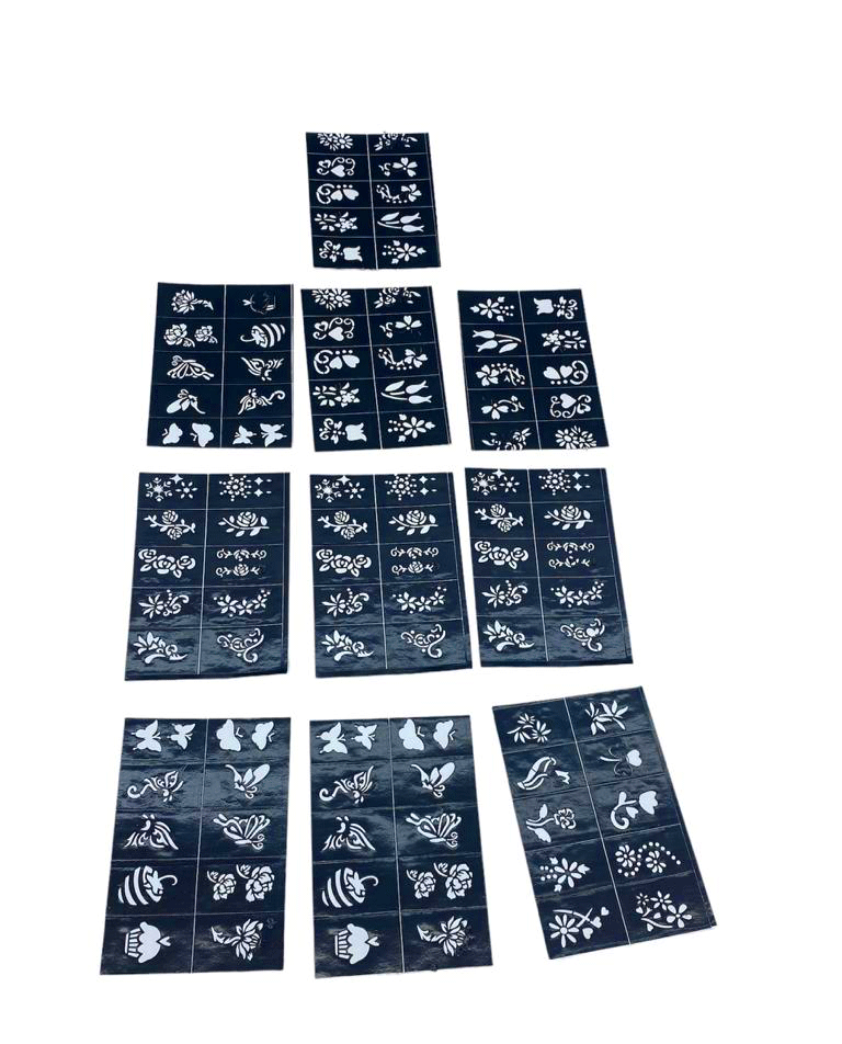 Çiçekli 10x14cm Tüp Kına Desen Çıkartma Şablonu 12 Parça (5148)