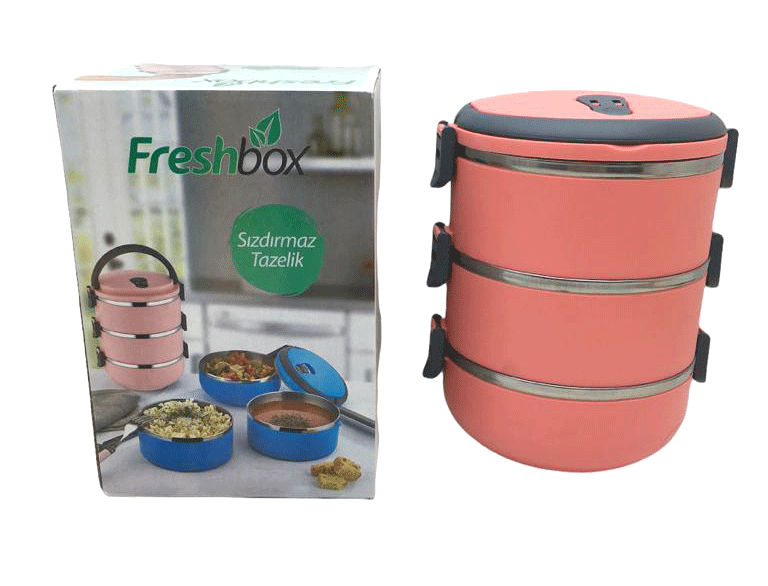 Koyu Pembe 3lü Sefer Tası Saklama Kabı 1.8lt (5148)