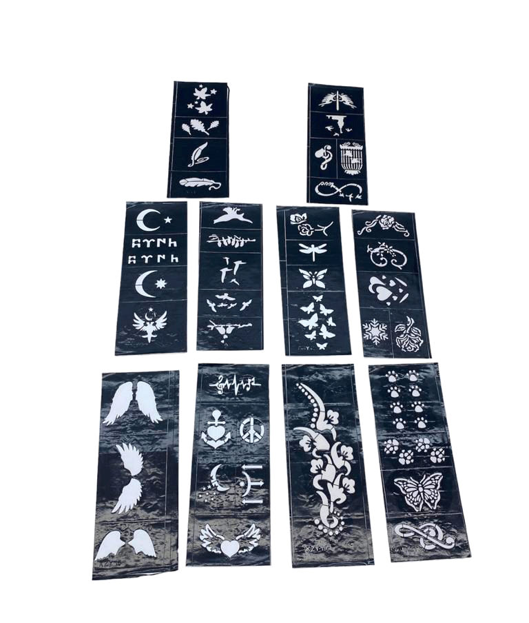 Mix Desen 8x20cm Tüp Kına Desen Çıkartma Şablonu 10 Parça (5148)