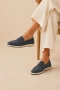 Suede Hakiki Deri Mavi  Süet Loafer