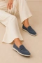 Suede Hakiki Deri Mavi  Süet Loafer