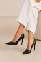 İnci Suni Deri Sivri Burunlu Siyah Stiletto