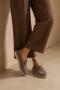 Suede Hakiki Deri Gri Süet Loafer
