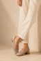 Jane Örgülü Tekstil Malzemeli Toka Detaylı Jurdan Taban Bej Topuklu Ayakkabı
