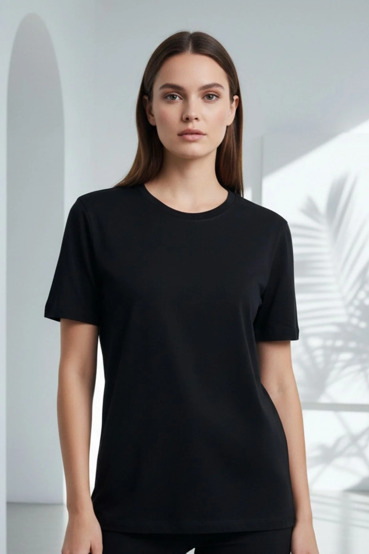 Kadın Siyah Bisiklet Yaka Büyük Beden Basic Likralı Pamuk Viskon Penye Buluz