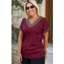 Kadın Bordo V Yaka Yakası Sim Detaylı Soğuk İplik Yazlık İnce Merserize Buluz