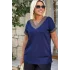 Kadın Lacivert V Yaka Yakası Sim Detaylı Soğuk İplik Yazlık İnce Merserize Buluz
