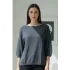 Kadın Melanjlı Lacivert Kayık Yaka Likralı İnce % 100 PAMUK İPLİK Triko Bluz