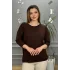 Kadın Koyu Kahverengi Kayık Yaka Likralı % 100 PAMUK İPLİK İnce Triko Bluz