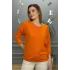Kadın Turuncu Kayık Yaka Likralı % 100 PAMUK İPLİK İnce Triko Bluz
