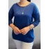 Kadın Lacivert Kayık Yaka Likralı İnce % 100 PAMUK İPLİK Triko Bluz