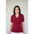 Kadın BORDO V Yaka Kısa Kol Likralı Pamuk Vizkon Kumaş Bluz