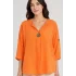 Kadın TURUNCU  Büyük Beden Büyük Tek Düğmeli Yıkamalı Pamuk Keten Katlamalı Kol Gömlek Bluz
