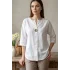 Kadın BEYAZ Büyük Beden Büyük Tek Düğmeli Yıkamalı Pamuk Keten Katlamalı Kol Gömlek Bluz