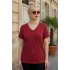 Kadın Büyük Beden BORDO V Yaka Likralı Pamuk Viskon Penye Kumaş Kısa Kol Bluz