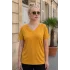 Kadın Büyük Beden SARI V Yaka Likralı Pamuk Viskon Penye Kumaş Kısa Kol Bluz