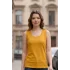 Kadın SARI U Yaka Kalın Askılı Likralı Pamuk Viskon Penye Bluz.