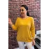 Kadın Sarı Kayık Yaka Likralı % 100 PAMUK İPLİK İnce Triko Bluz