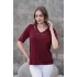 Kadın Bordo V Yaka Yakası Ve Sırtı Detaylı Soğuk İpilik Merserize Likralı Buluz