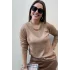 Kadın Kahve V Yaka Yakası Simli Likralı Rahat Kalıp İnce Triko Buluz