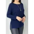 Kadın Lacivert renk Bisiklet Yaka SİMLİ İnce Tiriko Duble Kol Manşetli Bluz