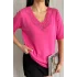 Kadın Pembe V Yaka Yakası Ve Sırtı Detaylı Soğuk İpilik Merserize Likralı Buluz