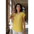 Kadın Sarı Omzu Ve Cebi Güpürlü Keten Kumaş Kısa Kol Buluz Gömlek