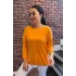 Kadın Turuncu Kayık Yaka Likralı % 100 PAMUK İPLİK İnce Triko Bluz