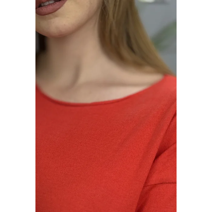 Kadın NAR ÇİÇEĞİ Kayık Yaka Likralı % 100 PAMUK İPLİK İnce Triko Bluz