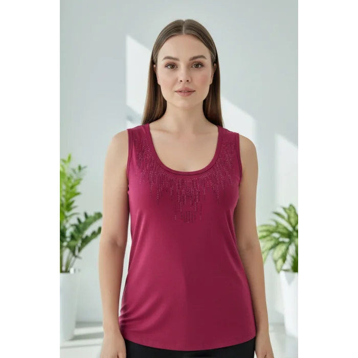 Kadın HAKİ YEŞİL Bisiklet Yaka Büyük Beden Yakası Taş İşlemeli Likralı Buluz