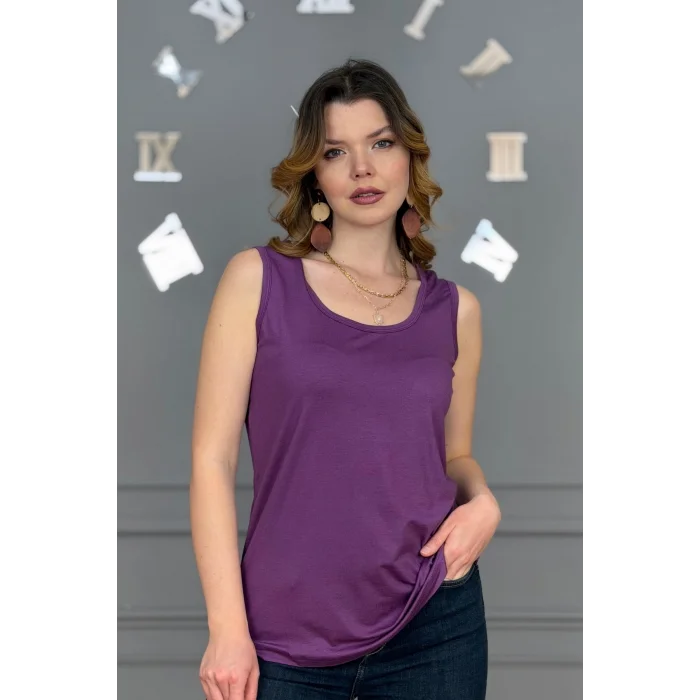 Kadın MÜRDÜM U Yaka Kalın Askılı Likralı Pamuk Viskon Penye Bluz.