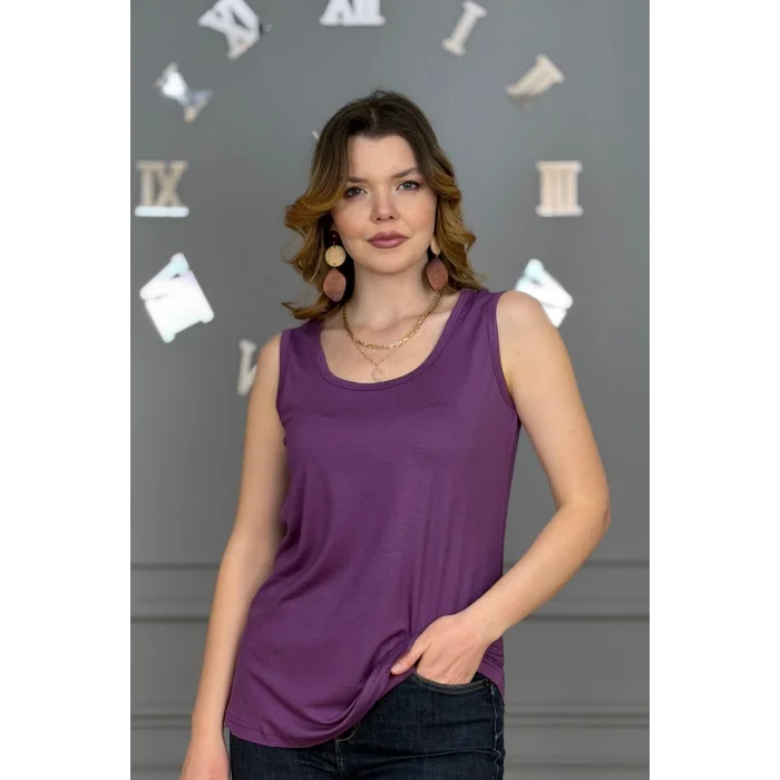 Kadın MÜRDÜM U Yaka Kalın Askılı Likralı Pamuk Viskon Penye Bluz.