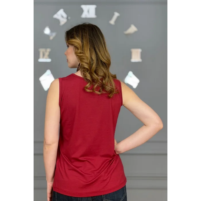 Kadın KIRMIZI  U Yaka Kalın Askılı Likralı Pamuk Viskon Penye Bluz.