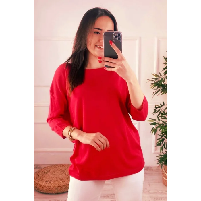 Kadın NAR ÇİÇEĞİ  Kayık Yaka Likralı % 100 PAMUK İPLİK İnce Triko Bluz