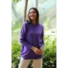 Kadın Mor Kapşonlu Kanguru Cepli Triko Sweat