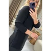 Kadın Siyah Bisiklet Yaka SİMLİ İnce Tiriko Duble Kol Manşetli Bluz