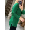 Kadın Yeşil Bisiklet Yaka SİMLİ İnce Tiriko Duble Kol Manşetli Bluz